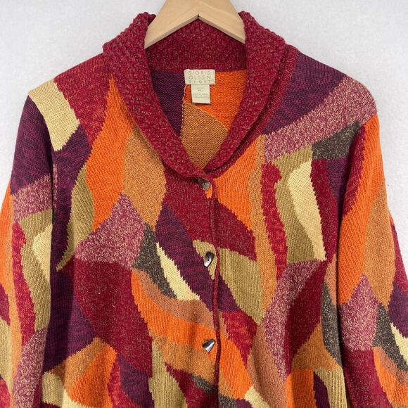 SIGRID OLSEN Sweater Womens PL Petite Colorblock Shawl Wool Blend Cardigan Red - Picture 3 of 14